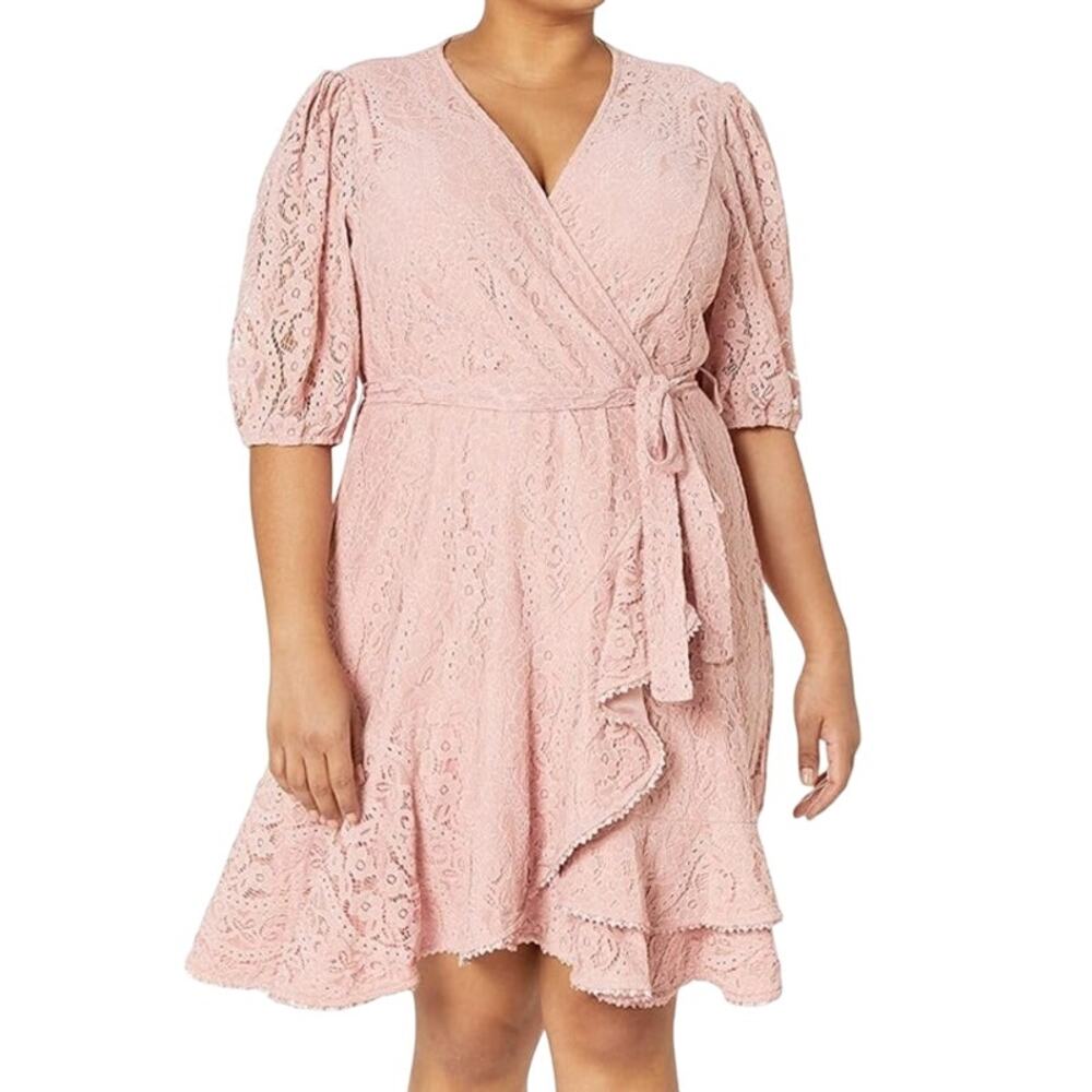 Elegant Pink Lace Wrap Dress